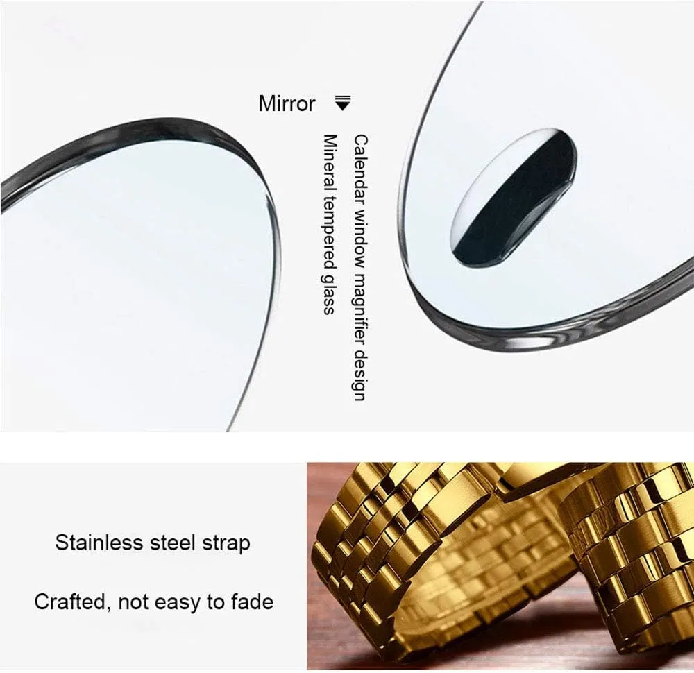 MASTOP Couple Watches Dress Wrist Watch Golden Watch Men Women Stainless Steel Waterproof Quartz Watch
