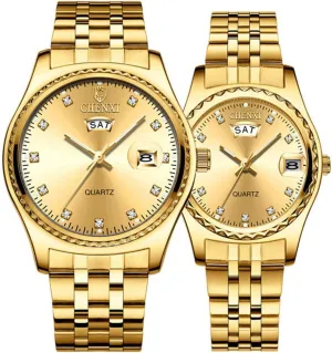 MASTOP Couple Watches Dress Wrist Watch Golden Watch Men Women Stainless Steel Waterproof Quartz Watch