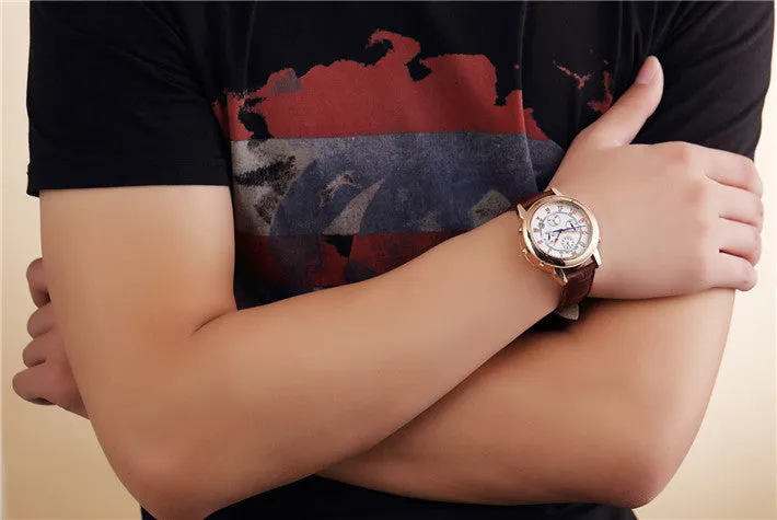 MEGIR Luxury Men Watches Design CHRONOGRAPH 24 Hours Business Watch 2 Movement Genuine Leather Men Watches