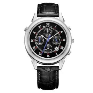 MEGIR Luxury Men Watches Design CHRONOGRAPH 24 Hours Business Watch 2 Movement Genuine Leather Men Watches