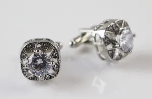 Mens Silver Diamond Star Halo Cufflinks