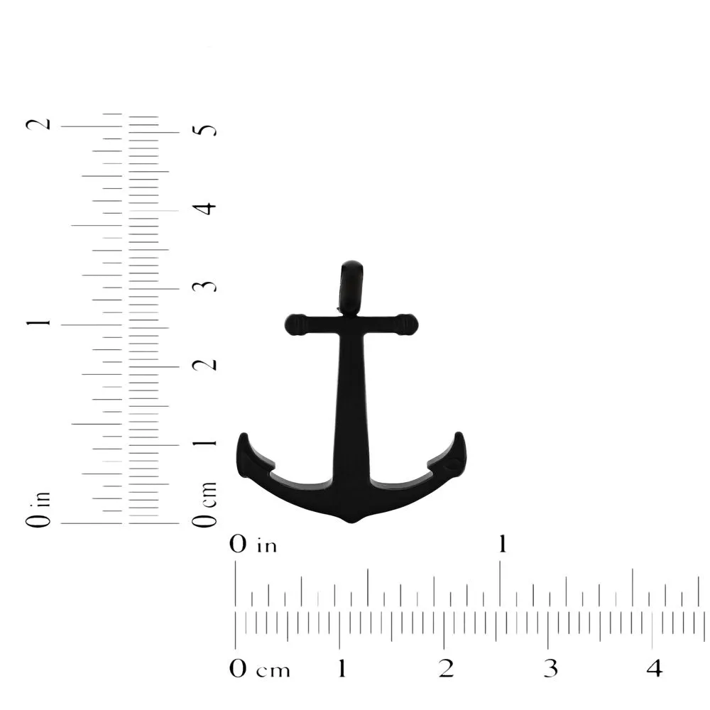 Mens Stainless Steel Black Anchor Pendant Necklace Chain
