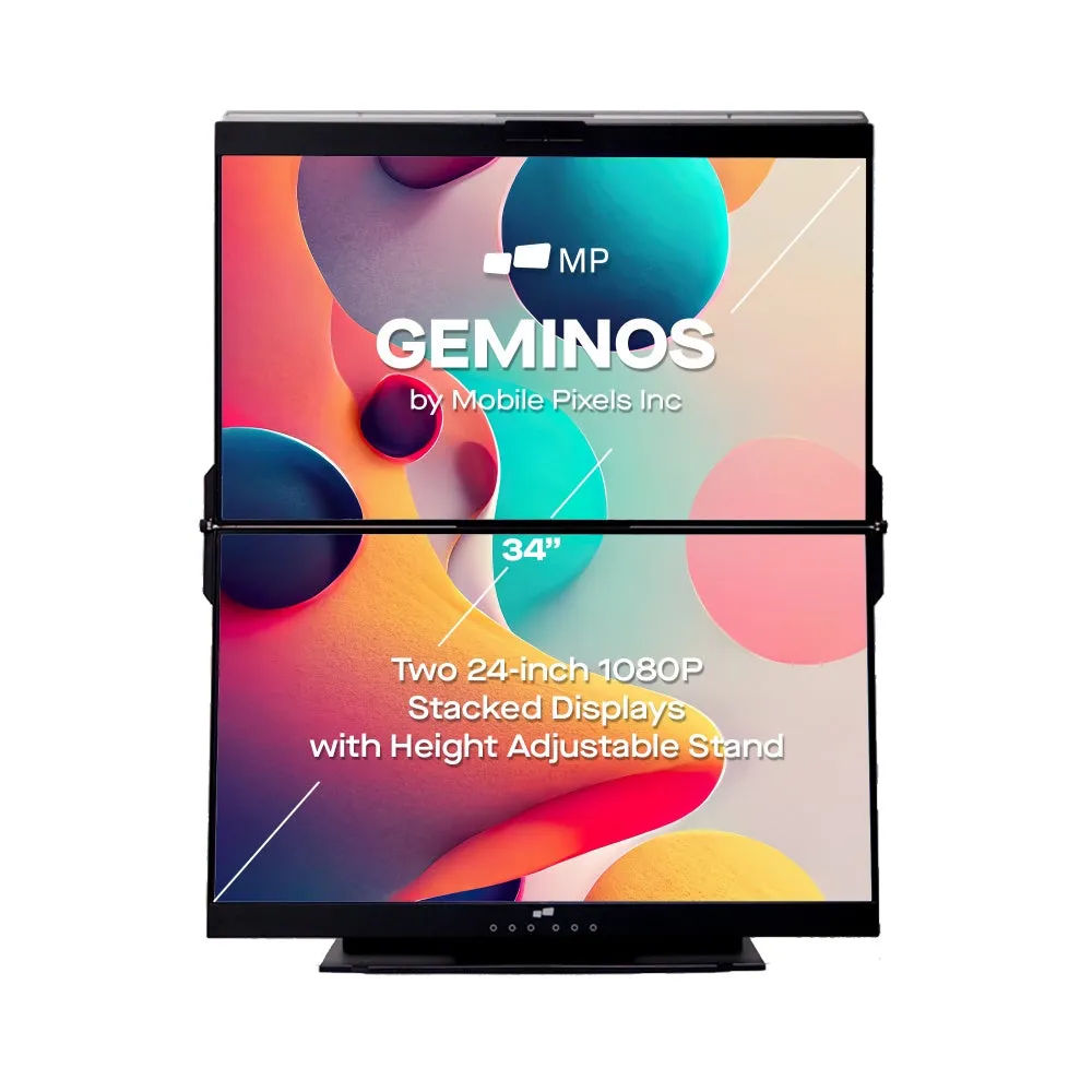 MOBILE PIXELS Geminos T - 24-inch stacked monitors - 10-in-1 multiple docks - Adjustable height and viewing angle - Black