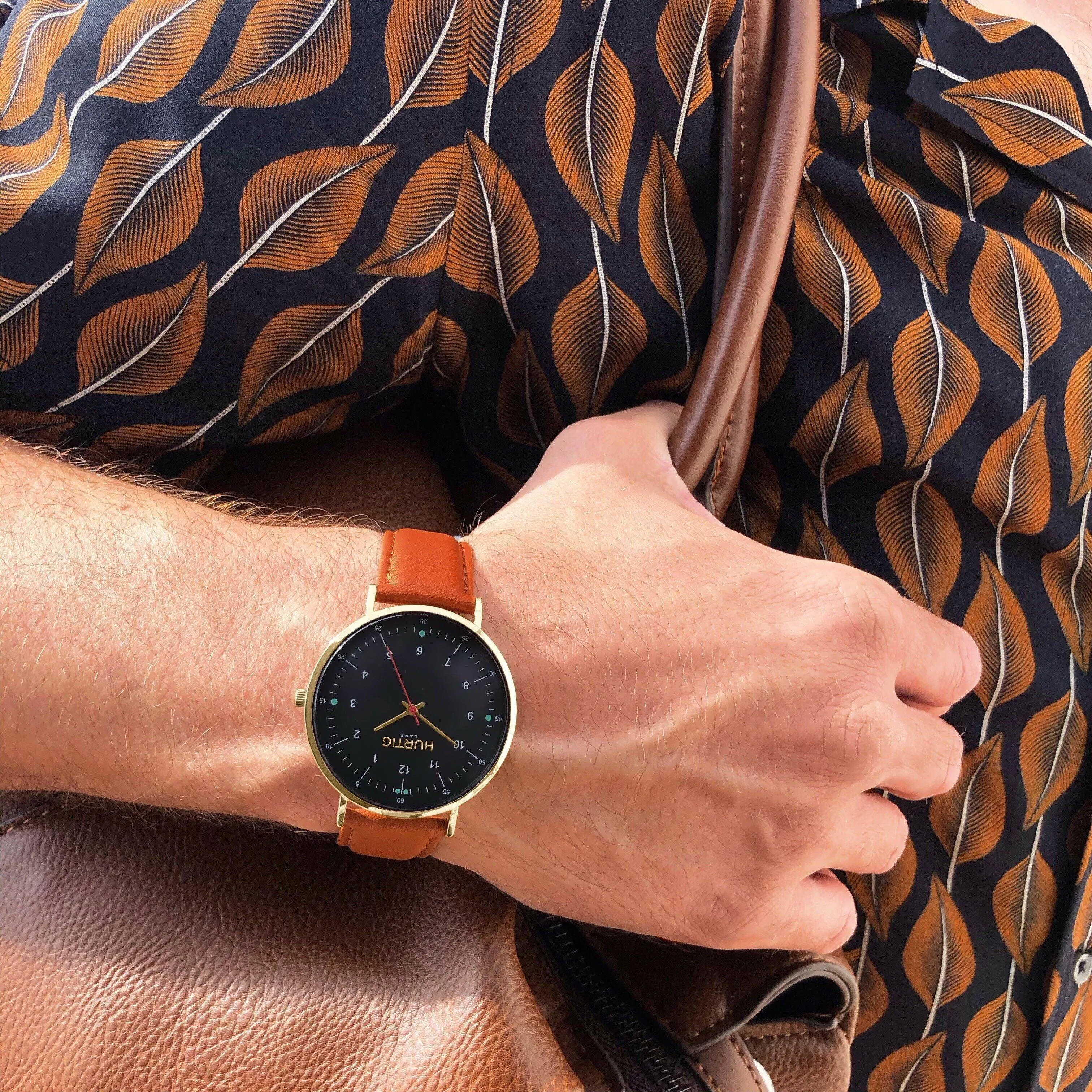 Moderno Vegan Leather Watch Gold, Black & Tan