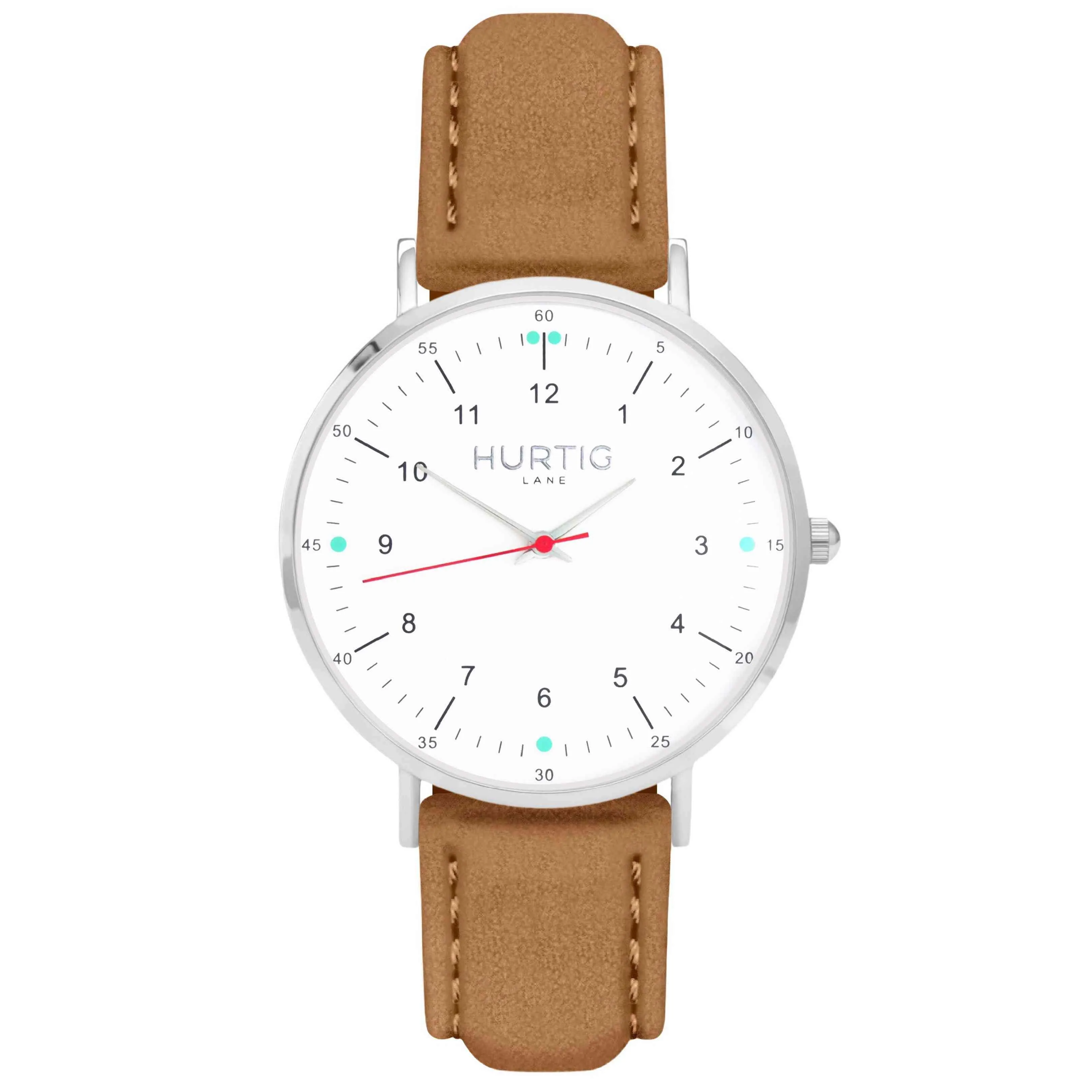 Moderno Vegan Tweed Watch Silver, White & Camel Brown