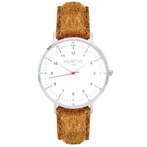 Moderno Vegan Tweed Watch Silver, White & Camel Brown
