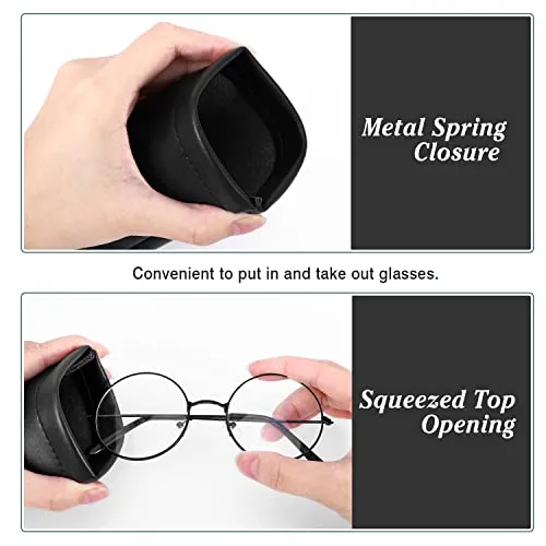 MoKo Squeeze Top Glasses Pouch (2 Pack), Portable Leather Soft Sunglasses Case Anti-Scratch Eyeglasses Bag Goggles Sleeve with Cleaning Cloth for Women Men, Black & Colorful Heart