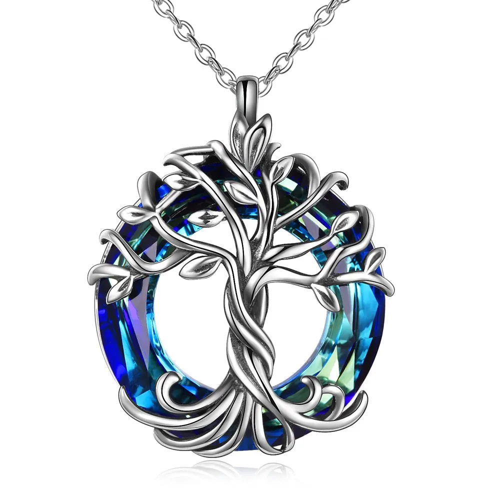 Mother's Day Gifts for Mom S925 Sterling Silver Tree of Life Necklace for Women with Purple Crystal Celtic Family Tree Jewelry Gifts for Her Sister Wife Grandma Daughter Birthday Graduation