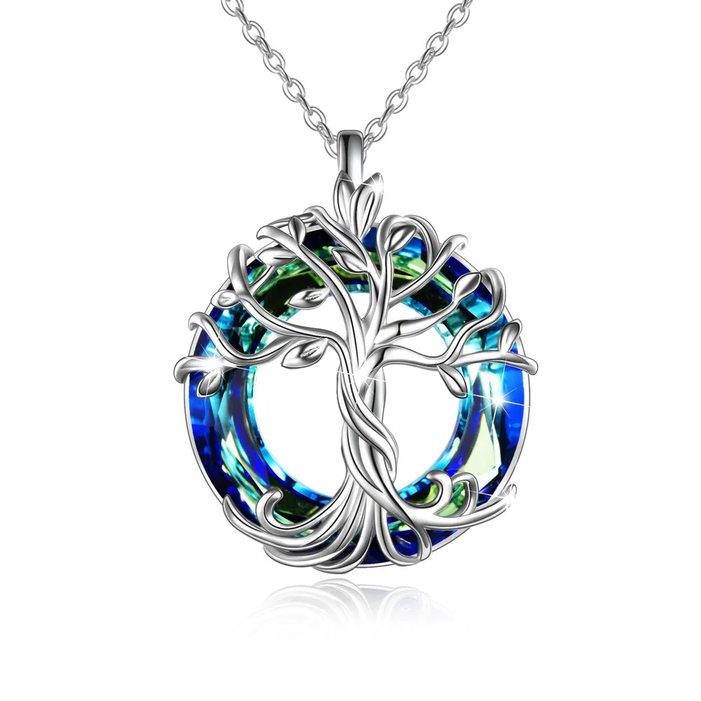 Mother's Day Gifts for Mom S925 Sterling Silver Tree of Life Necklace for Women with Purple Crystal Celtic Family Tree Jewelry Gifts for Her Sister Wife Grandma Daughter Birthday Graduation