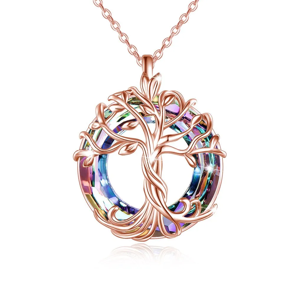 Mother's Day Gifts for Mom S925 Sterling Silver Tree of Life Necklace for Women with Purple Crystal Celtic Family Tree Jewelry Gifts for Her Sister Wife Grandma Daughter Birthday Graduation