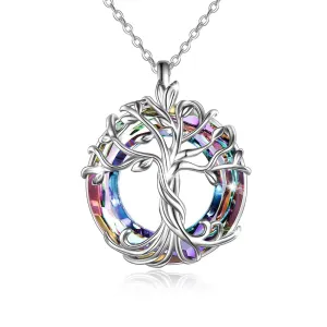 Mother's Day Gifts for Mom S925 Sterling Silver Tree of Life Necklace for Women with Purple Crystal Celtic Family Tree Jewelry Gifts for Her Sister Wife Grandma Daughter Birthday Graduation