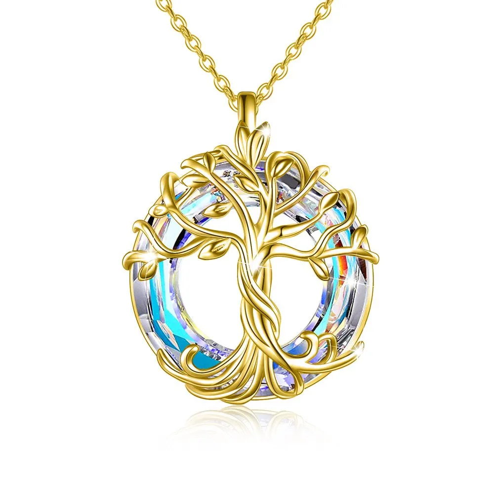 Mother's Day Gifts for Mom S925 Sterling Silver Tree of Life Necklace for Women with Purple Crystal Celtic Family Tree Jewelry Gifts for Her Sister Wife Grandma Daughter Birthday Graduation