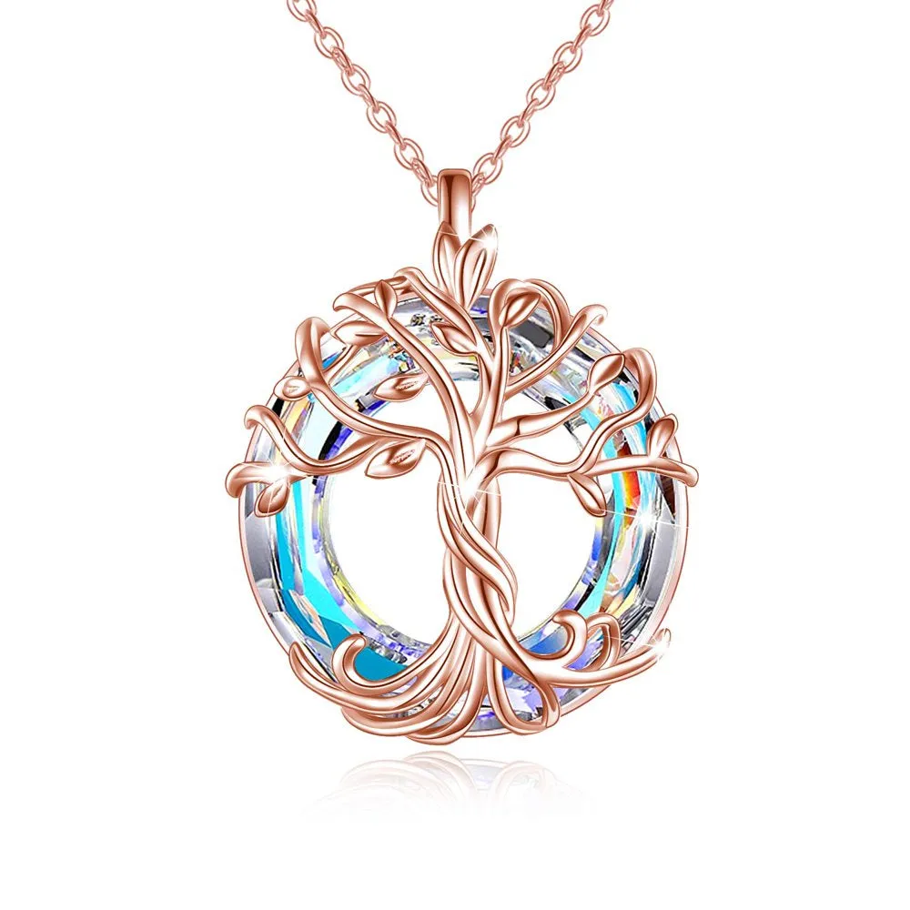 Mother's Day Gifts for Mom S925 Sterling Silver Tree of Life Necklace for Women with Purple Crystal Celtic Family Tree Jewelry Gifts for Her Sister Wife Grandma Daughter Birthday Graduation