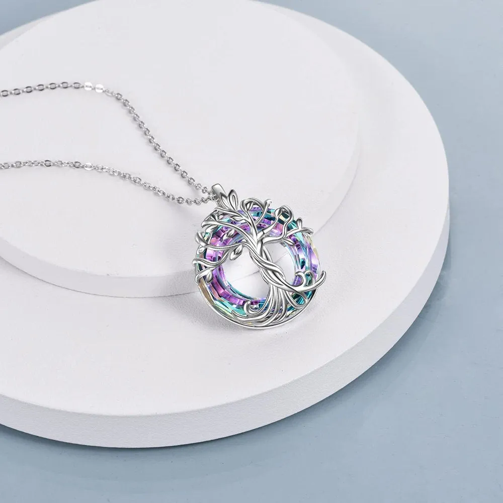 Mother's Day Gifts for Mom S925 Sterling Silver Tree of Life Necklace for Women with Purple Crystal Celtic Family Tree Jewelry Gifts for Her Sister Wife Grandma Daughter Birthday Graduation