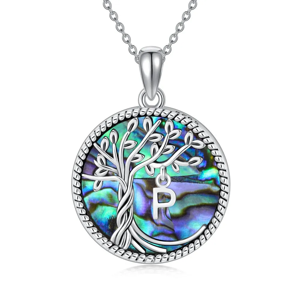 Mother's Day Gifts for Mother Tree of Life Necklace Sterling Silver Initial A Letter Blue Crystal Pendant Necklace Jewelry Gifts for Women Daughter Girls Wife Girlfriend Birthday Graduation