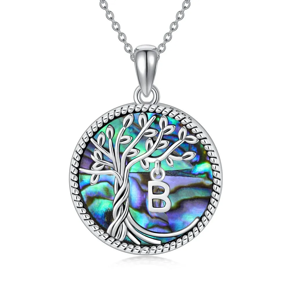 Mother's Day Gifts for Mother Tree of Life Necklace Sterling Silver Initial A Letter Blue Crystal Pendant Necklace Jewelry Gifts for Women Daughter Girls Wife Girlfriend Birthday Graduation