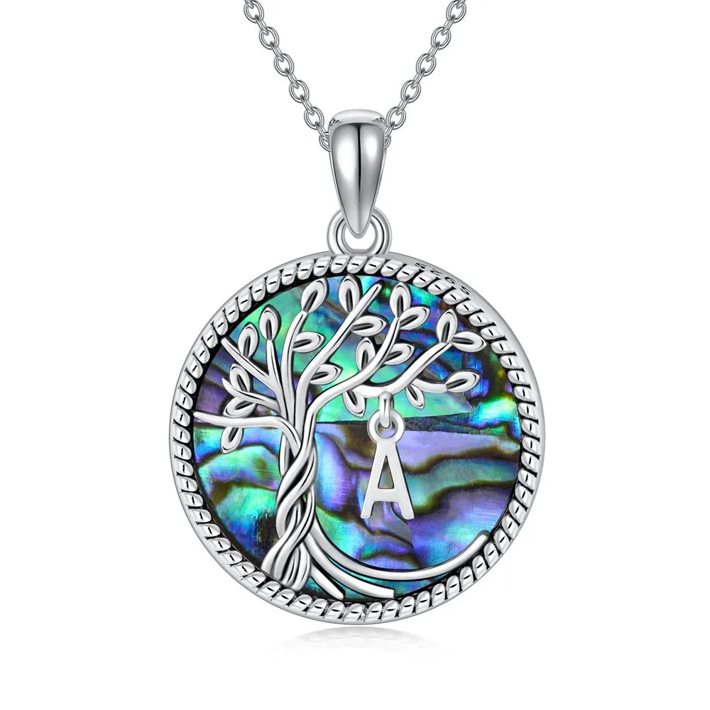 Mother's Day Gifts for Mother Tree of Life Necklace Sterling Silver Initial A Letter Blue Crystal Pendant Necklace Jewelry Gifts for Women Daughter Girls Wife Girlfriend Birthday Graduation