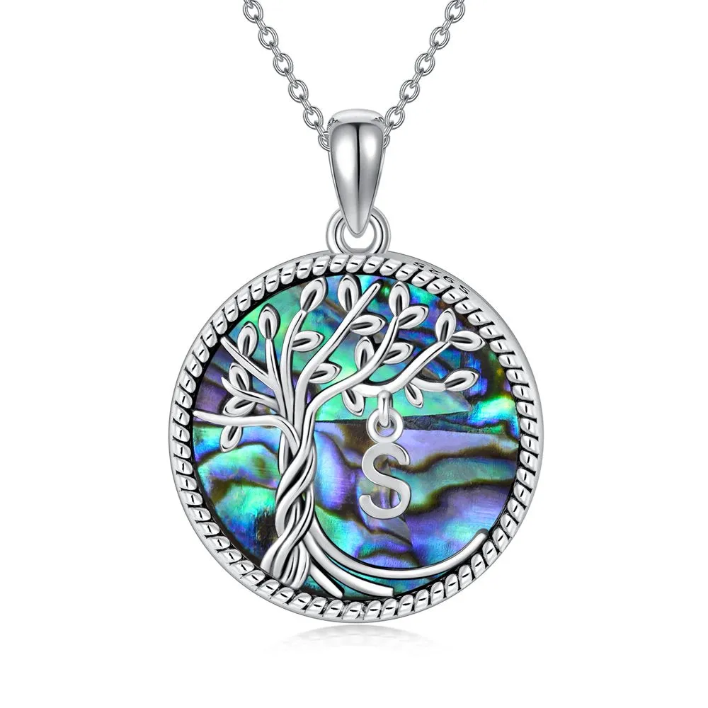 Mother's Day Gifts for Mother Tree of Life Necklace Sterling Silver Initial A Letter Blue Crystal Pendant Necklace Jewelry Gifts for Women Daughter Girls Wife Girlfriend Birthday Graduation