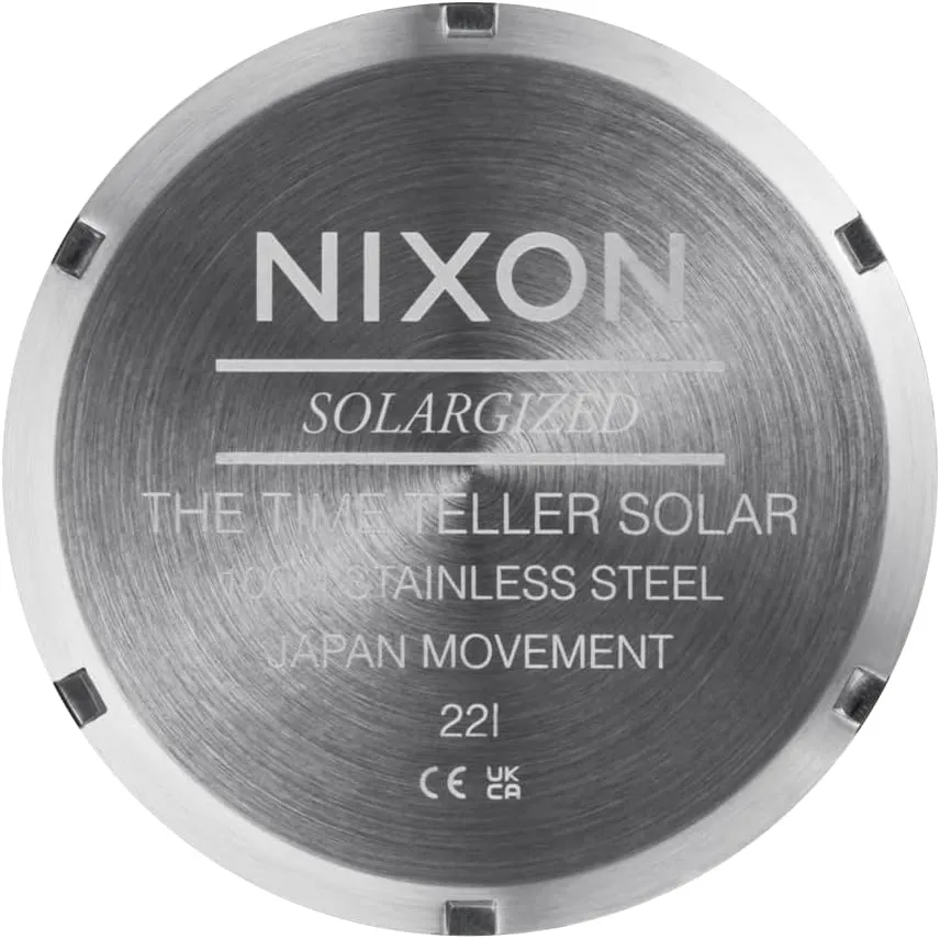 NIXON Time Teller Solar A1369-100m Water Resistant Men's Analog Solar Powered Fashion Watch (40.5mm Watch Face, 20mm 5 Link Stainless Steel Band)