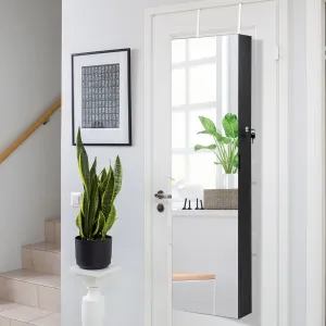 NNECW Lockable Mirror Jewelry Cabinet with 3-Colour LED Light-Black
