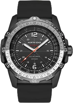 NORTH EDGE Solar Powered Aviation Women Mens Watch, 50M Waterproof, Luminous Dial, Silicone Strap (46mm)