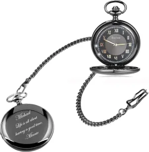 Personalized Gunmetal Pocket Watch with Gold Dial Custom Engraved Free with Gift Box - Ships from USA