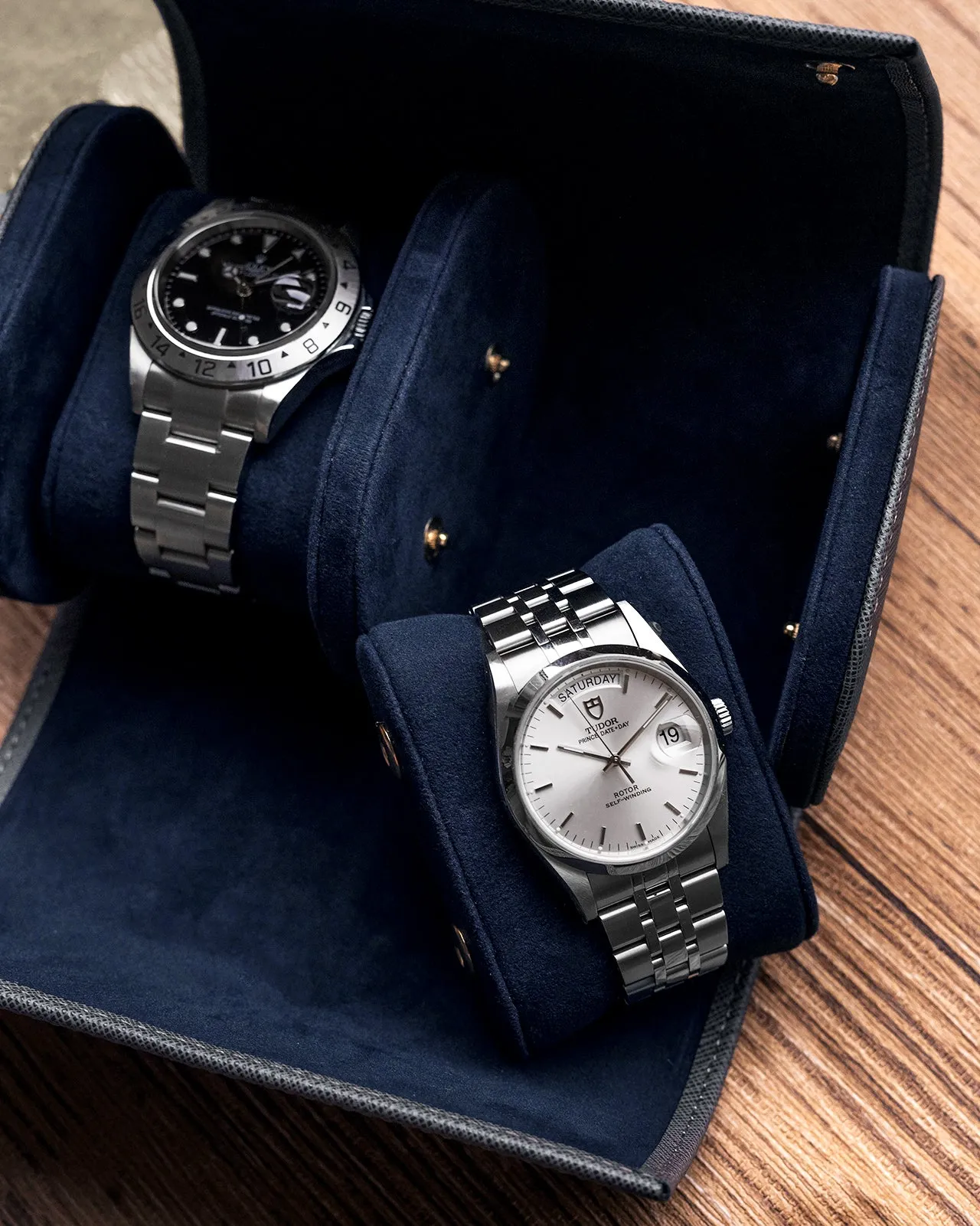 Saffiano Leather Two Watch Roll (Grey)