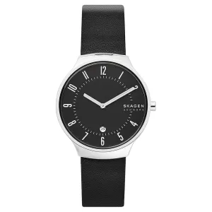 Skagen Mens Black Dial Leather Strap Grenen 1496 in 2 Hand Wirst Watch - SKW6459