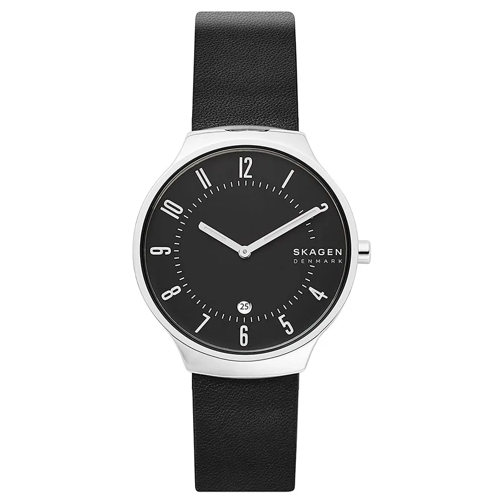 Skagen Mens Black Dial Leather Strap Grenen 1496 in 2 Hand Wirst Watch - SKW6459