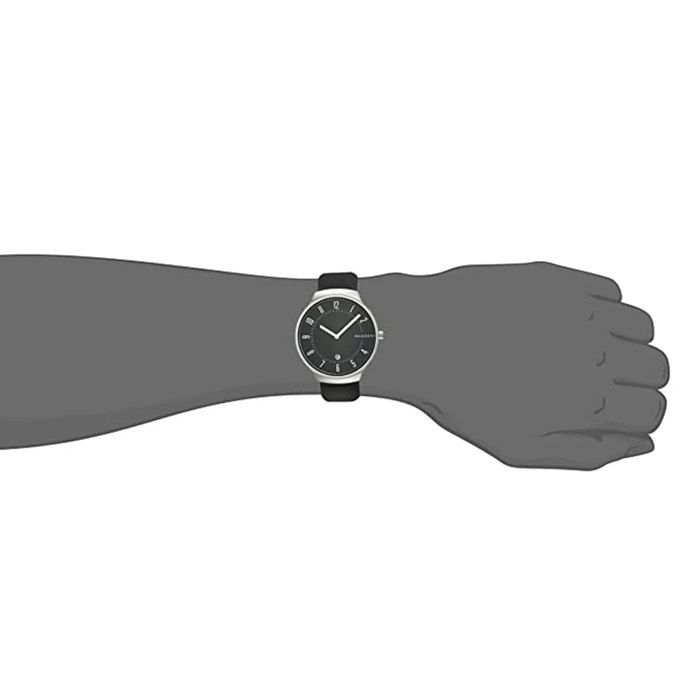 Skagen Mens Black Dial Leather Strap Grenen 1496 in 2 Hand Wirst Watch - SKW6459