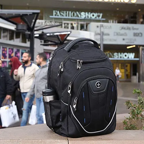 Swissdigital Terabyte TSA-Friendly Water-Resistant Large Backpack, Business Laptop Backpack for Men with USB Charging Port/RFID Protection Big School Bookbag Fits up to 15.6" Travel Laptop Backpack
