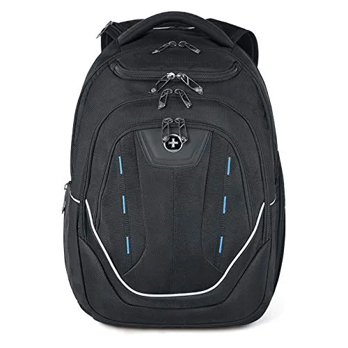 Swissdigital Terabyte TSA-Friendly Water-Resistant Large Backpack, Business Laptop Backpack for Men with USB Charging Port/RFID Protection Big School Bookbag Fits up to 15.6" Travel Laptop Backpack