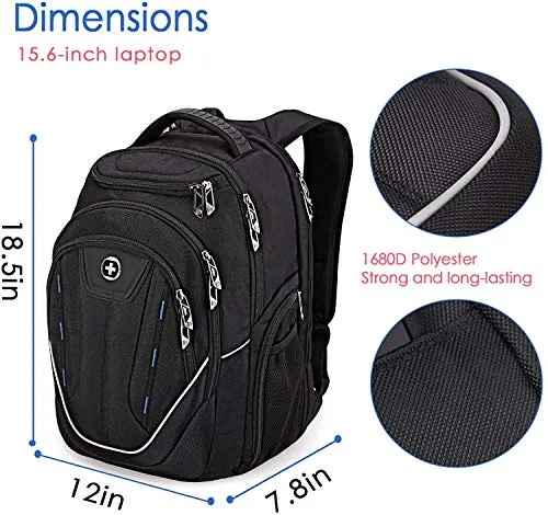 Swissdigital Terabyte TSA-Friendly Water-Resistant Large Backpack, Business Laptop Backpack for Men with USB Charging Port/RFID Protection Big School Bookbag Fits up to 15.6" Travel Laptop Backpack