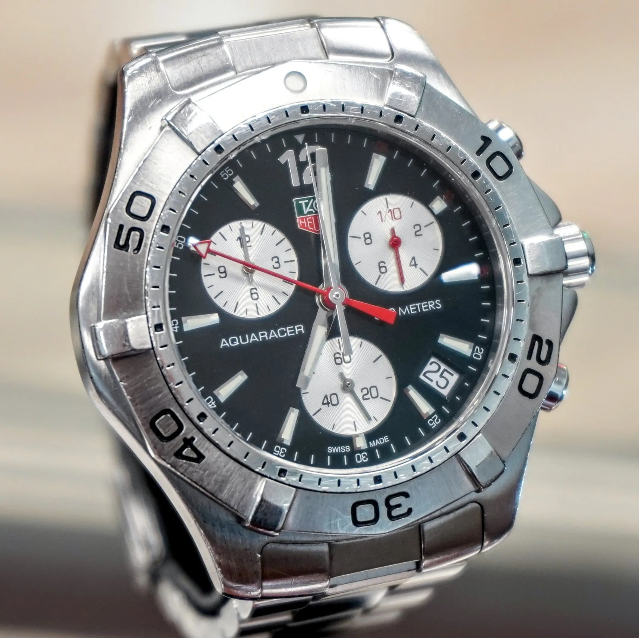 TAG HEUER Aquaracer Black Dial Watch 300M Chronograph Wristwatch Ref. CAF1110