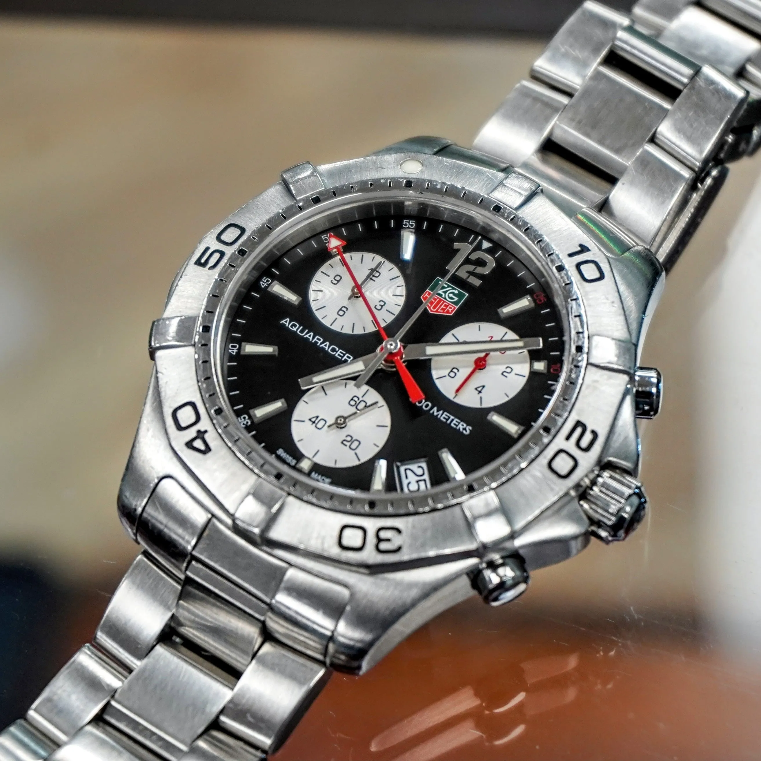 TAG HEUER Aquaracer Black Dial Watch 300M Chronograph Wristwatch Ref. CAF1110