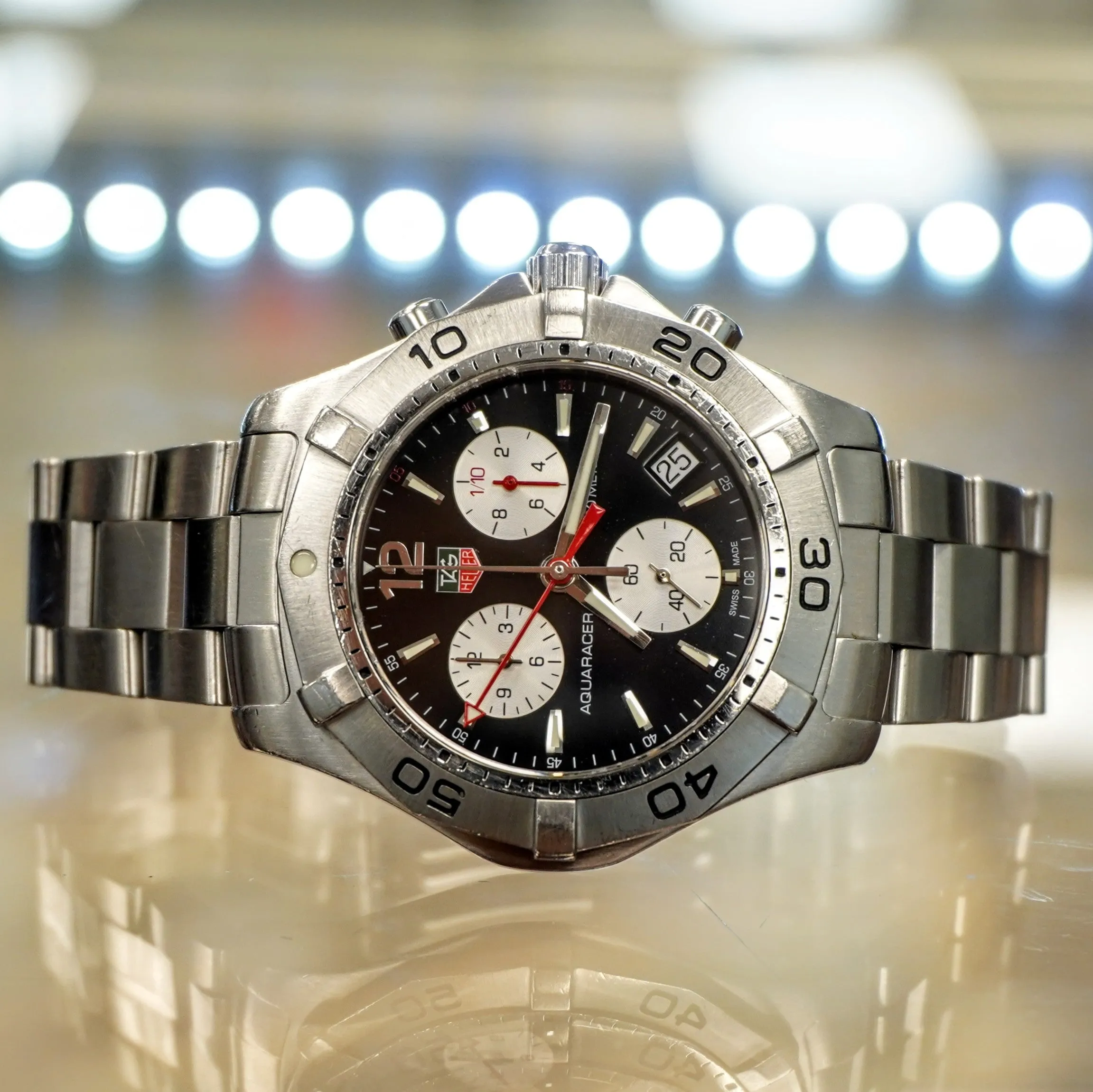 TAG HEUER Aquaracer Black Dial Watch 300M Chronograph Wristwatch Ref. CAF1110