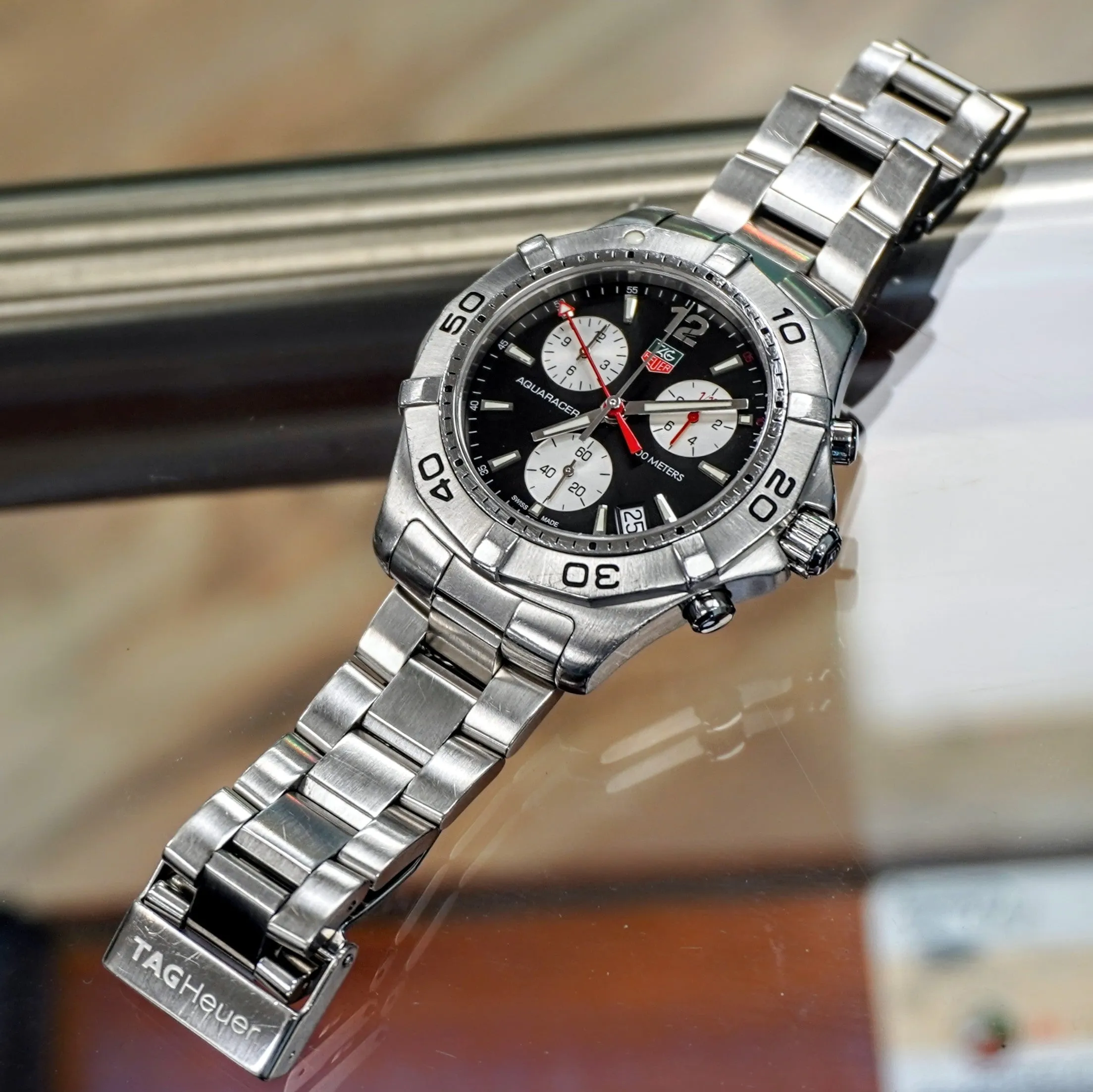 TAG HEUER Aquaracer Black Dial Watch 300M Chronograph Wristwatch Ref. CAF1110