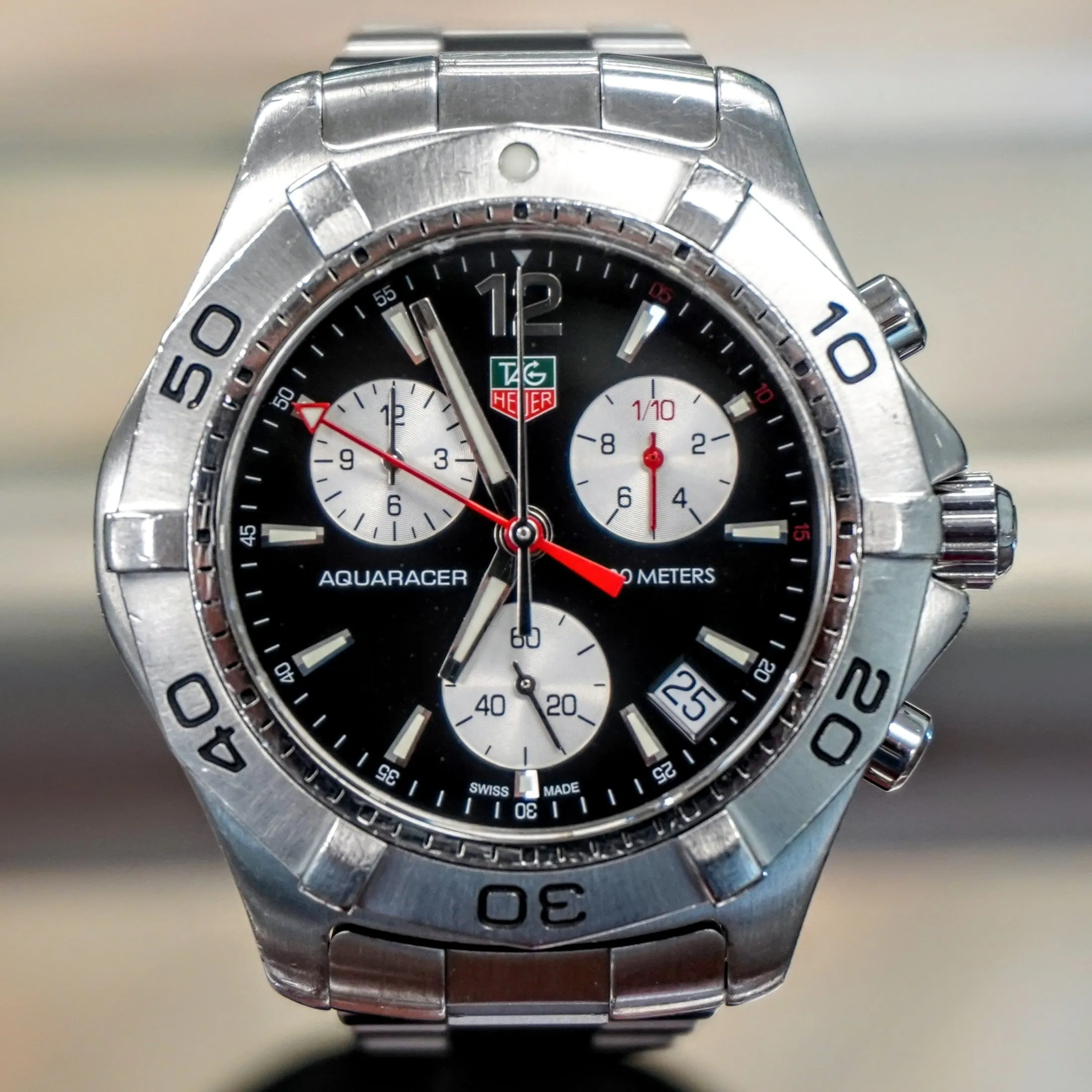 TAG HEUER Aquaracer Black Dial Watch 300M Chronograph Wristwatch Ref. CAF1110