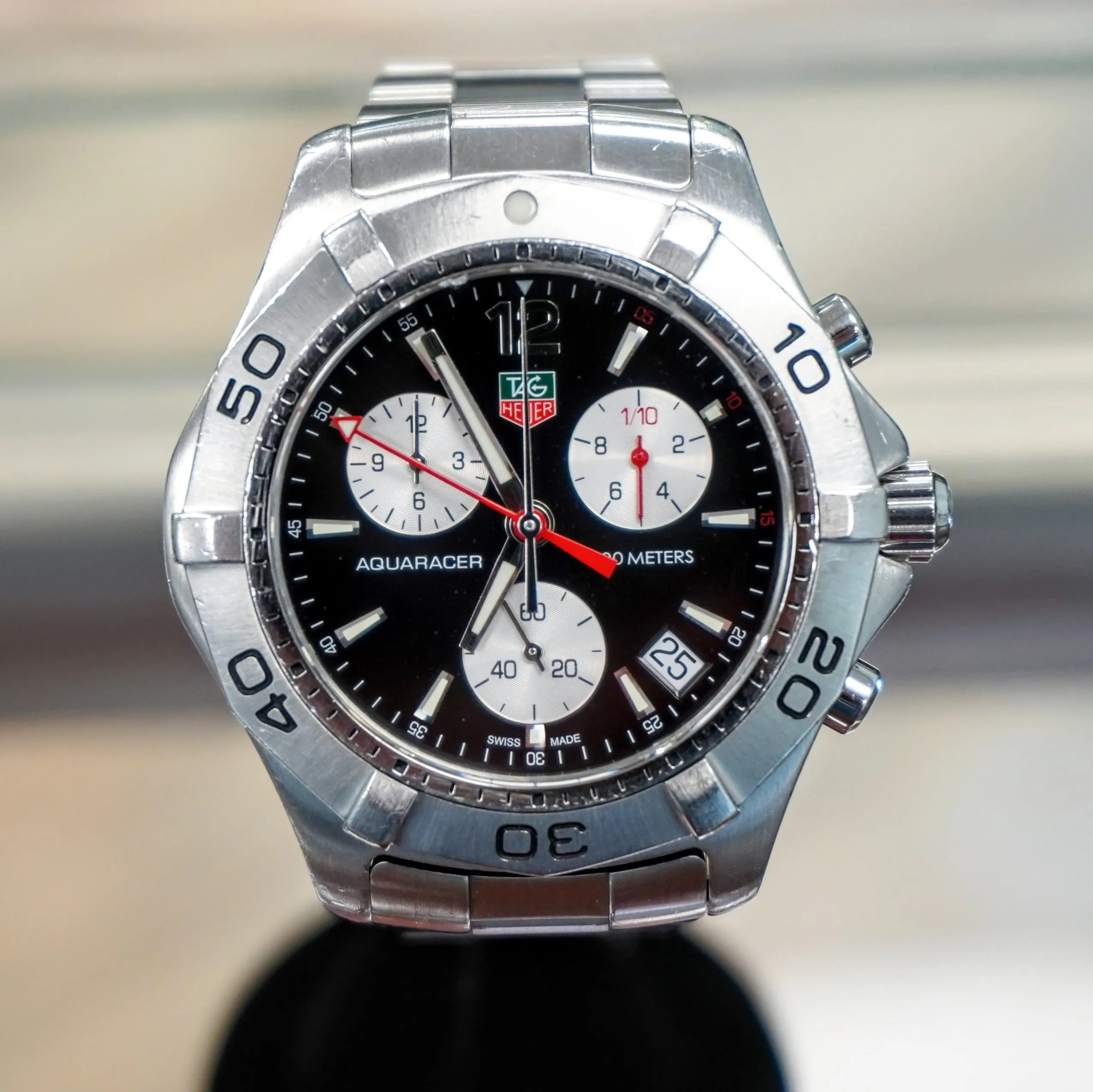 TAG HEUER Aquaracer Black Dial Watch 300M Chronograph Wristwatch Ref. CAF1110