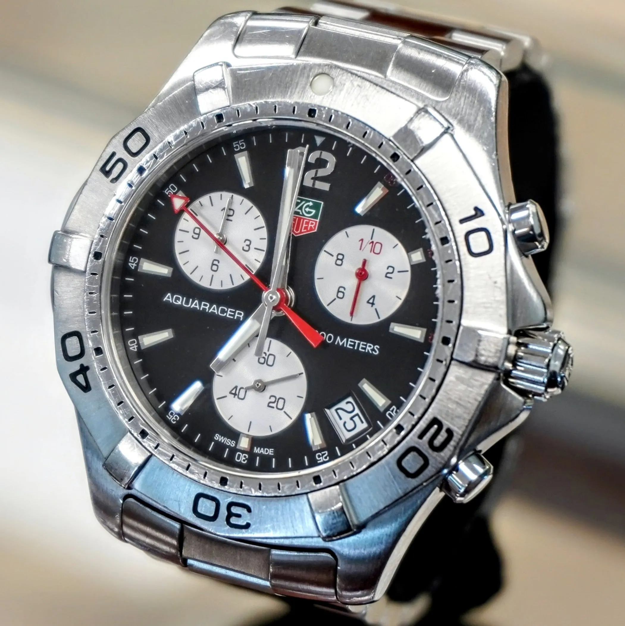 TAG HEUER Aquaracer Black Dial Watch 300M Chronograph Wristwatch Ref. CAF1110