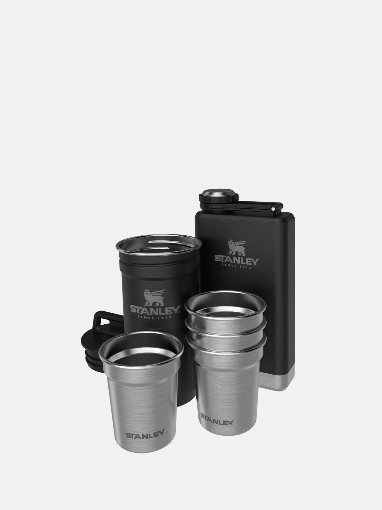 The Pre-Party Shot Glass   Flask Set Set of 4 M.B