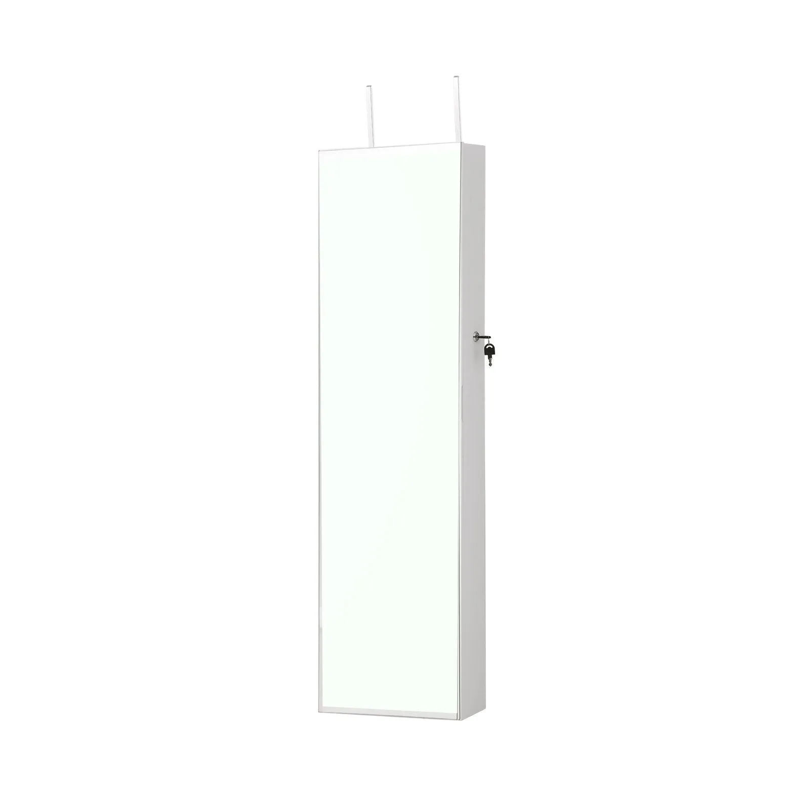 Wall Mounted Door Hanging Jewelry Armoire with Full-Length Mirror and 3-Color Lights-White