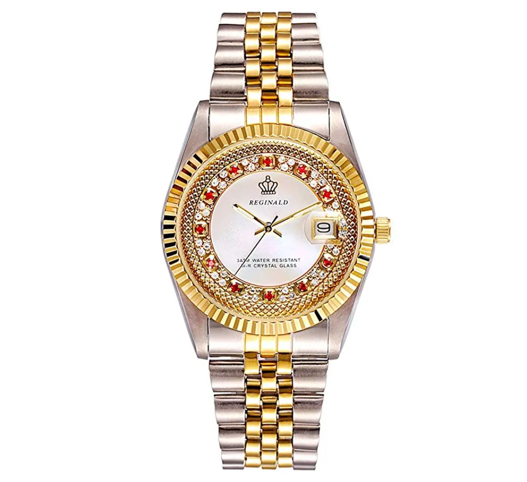 White Face Dress Watch Gold Silver Color Watch Simulated Diamond Dial Watch 2-Tone Datejust Dress Watch Gift