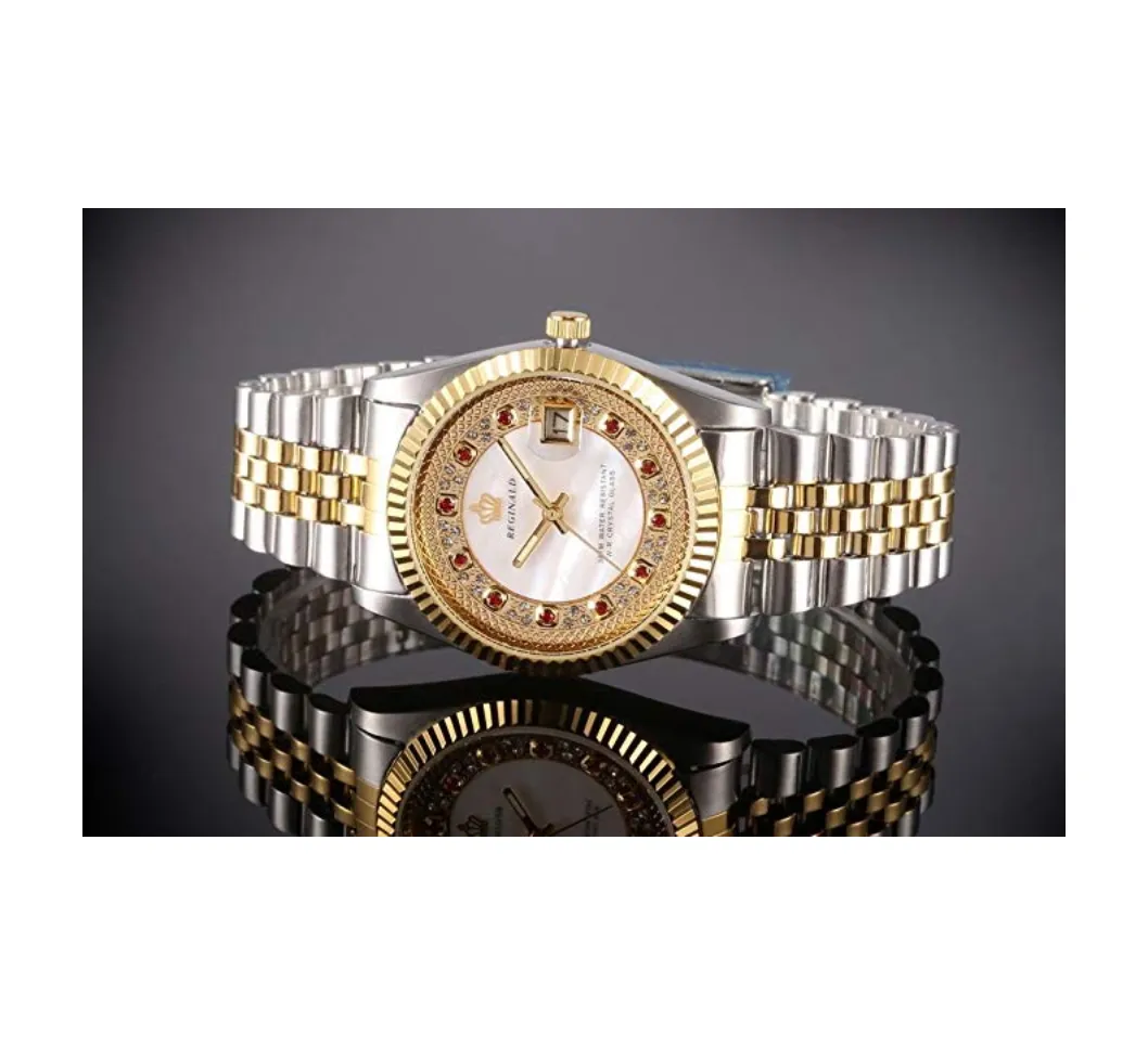 White Face Dress Watch Gold Silver Color Watch Simulated Diamond Dial Watch 2-Tone Datejust Dress Watch Gift