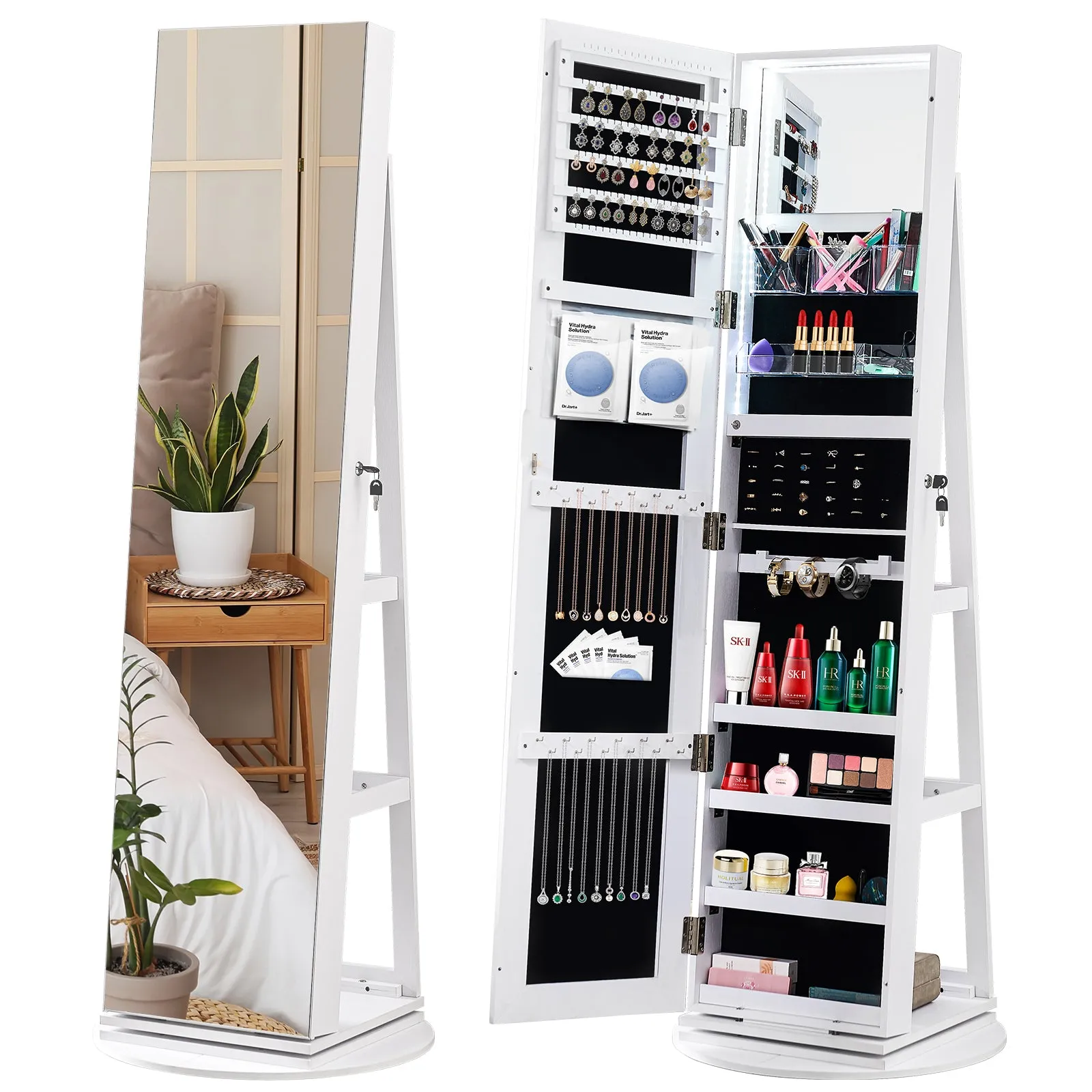 White Full Length Mirror with Jewelry Storage