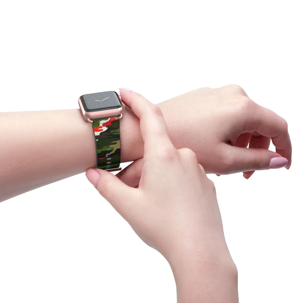 White Green Red Watch Band, Camo Print 38mm/42mm Watch Band For Apple Watches- Made in USA