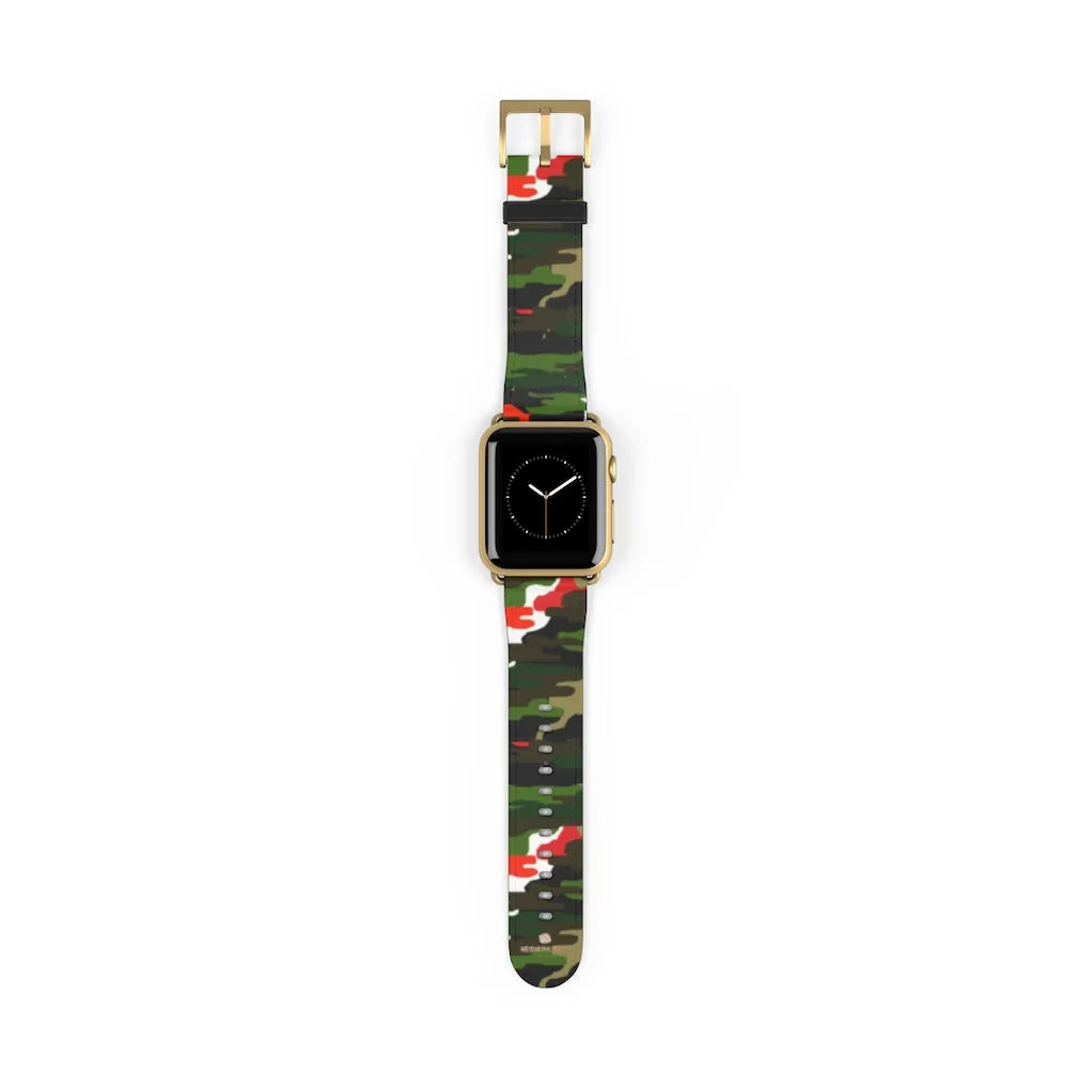 White Green Red Watch Band, Camo Print 38mm/42mm Watch Band For Apple Watches- Made in USA