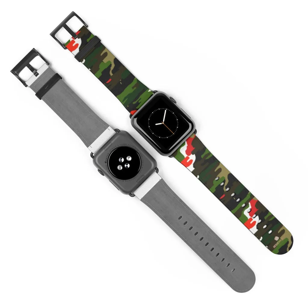 White Green Red Watch Band, Camo Print 38mm/42mm Watch Band For Apple Watches- Made in USA