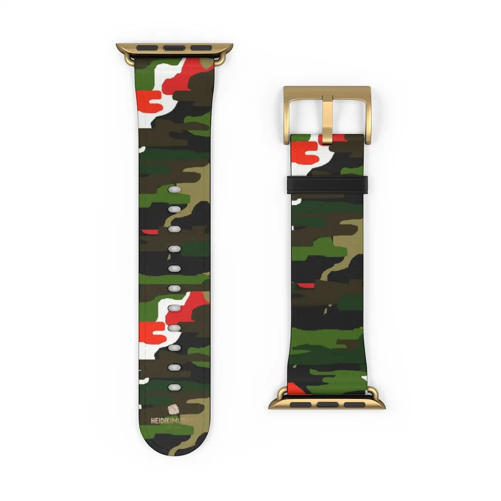 White Green Red Watch Band, Camo Print 38mm/42mm Watch Band For Apple Watches- Made in USA