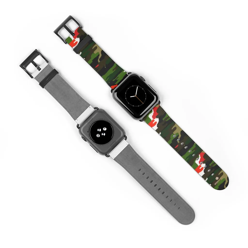 White Green Red Watch Band, Camo Print 38mm/42mm Watch Band For Apple Watches- Made in USA